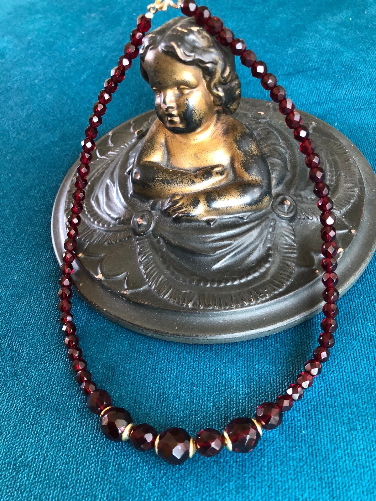 Antieke Granaat Collier met Goud kleurige details, Ophalen of Verzenden, Overige materialen, Ketting