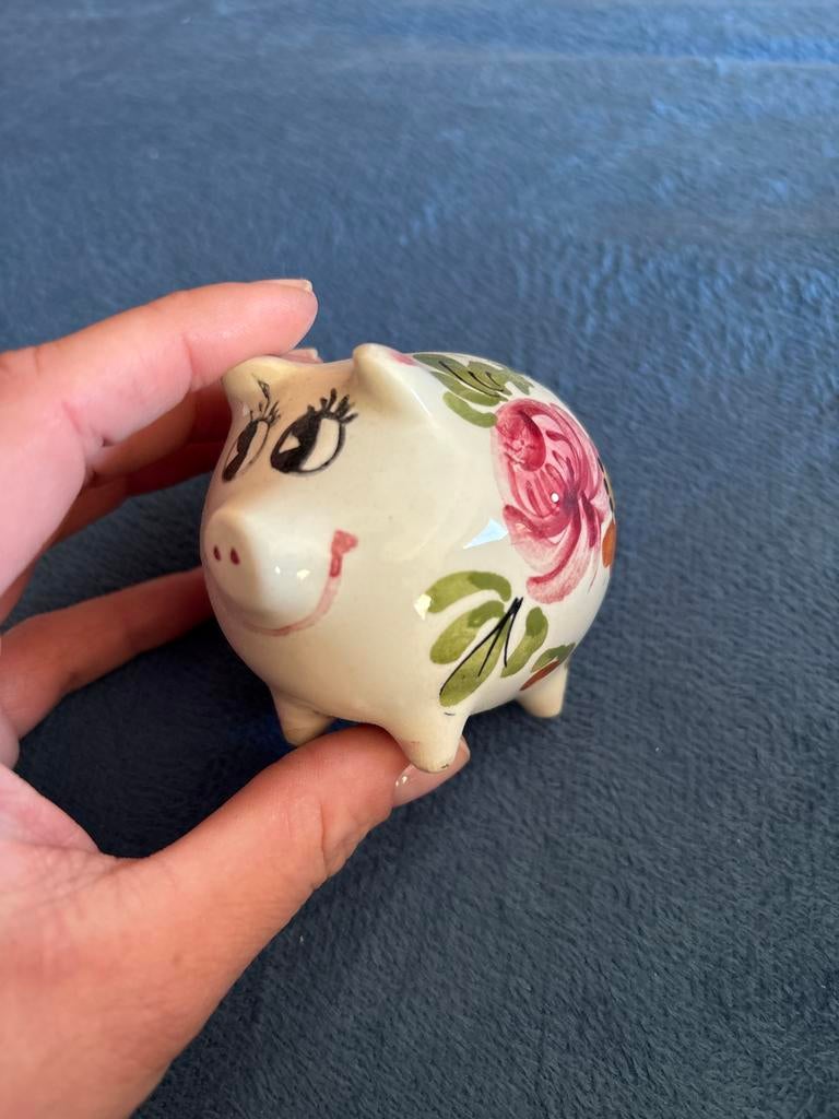 Schattig spaarvarken met bloemendecoratie, Ophalen of Verzenden, Zo goed als nieuw, Steen, Aardewerk of Keramiek, Dier