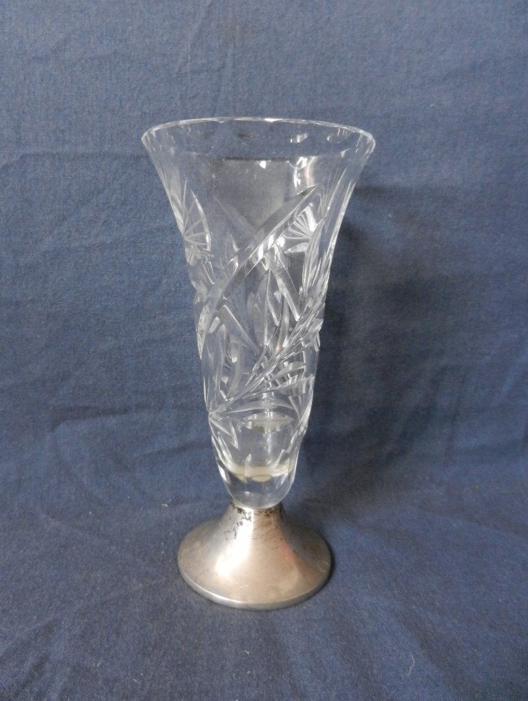 Kristallen / glazen vaas op zilveren voet Hollands h 14,5 cm, Ophalen of Verzenden
