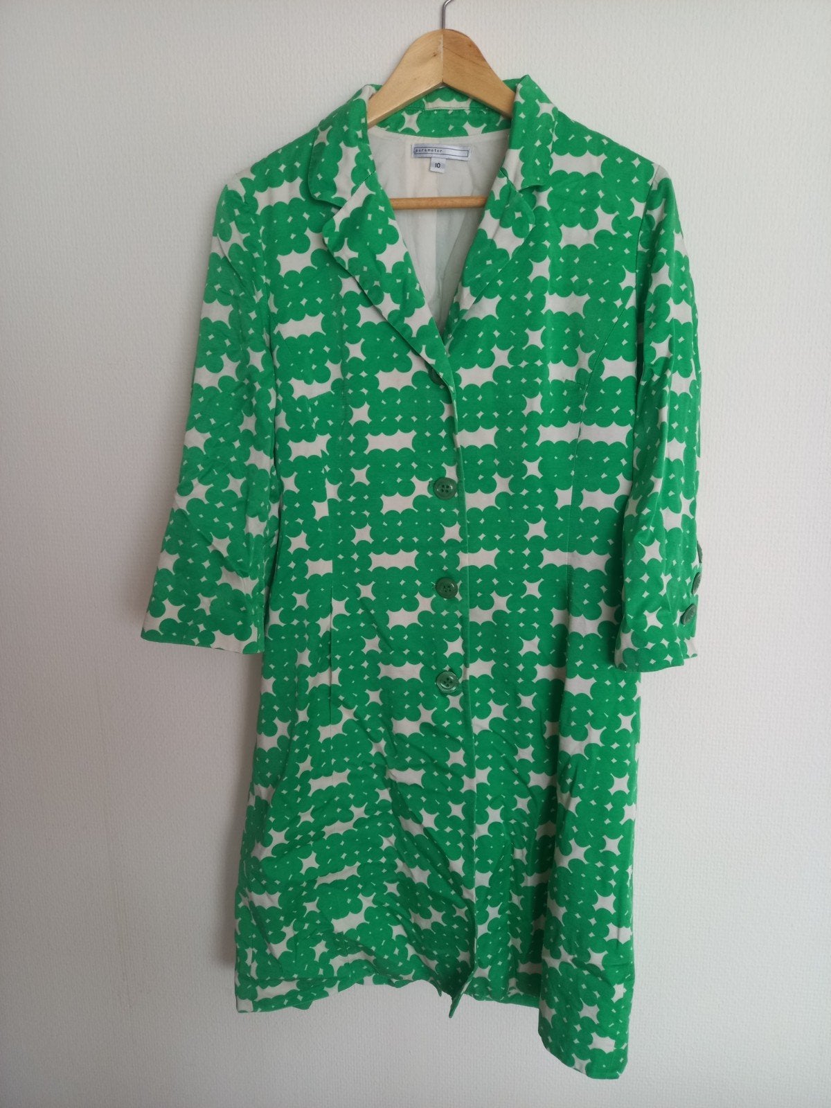 Groene jas of jurk met bloemenprint - Maat 10/40 vintage, Maat 38/40 (M), Ophalen of Verzenden, Groen, Parameter