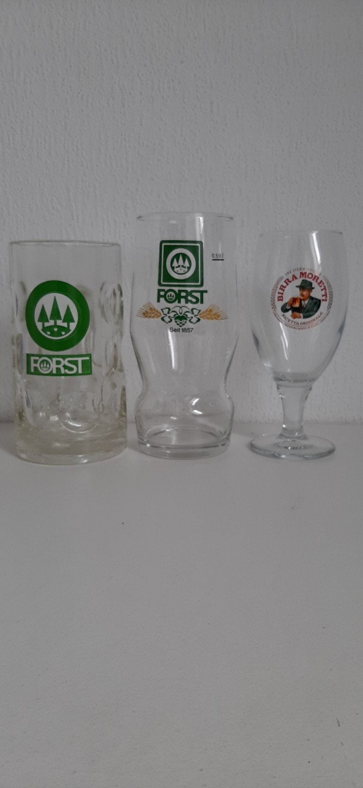 Italiaanse Bierglazen set: Forst en Birra Moretti, Verzamelen, Ophalen of Verzenden, Gebruikt