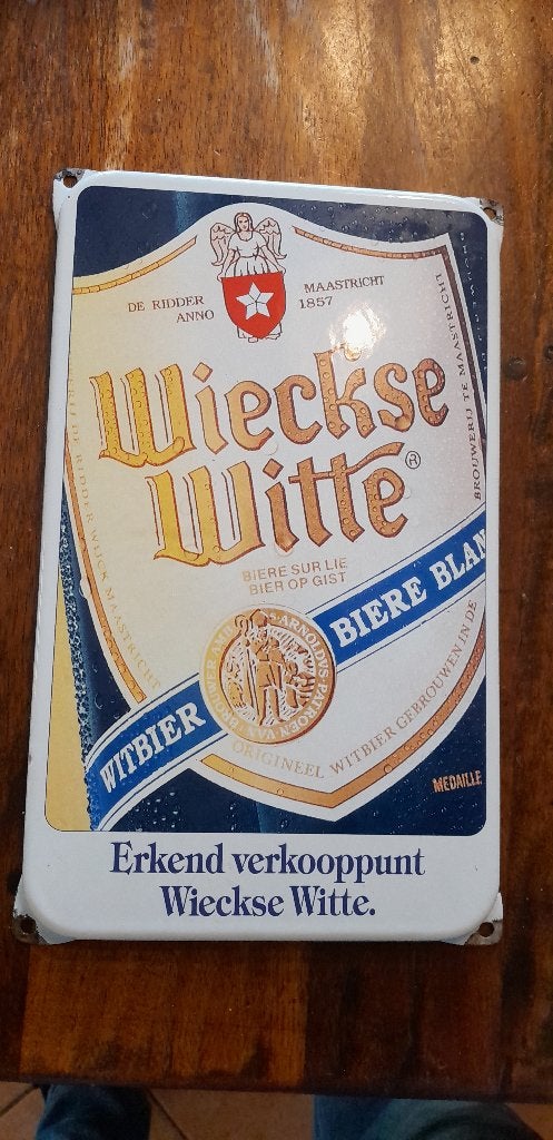 wieckse witte emaille reclamebord, Ophalen, Gebruikt, Reclamebord