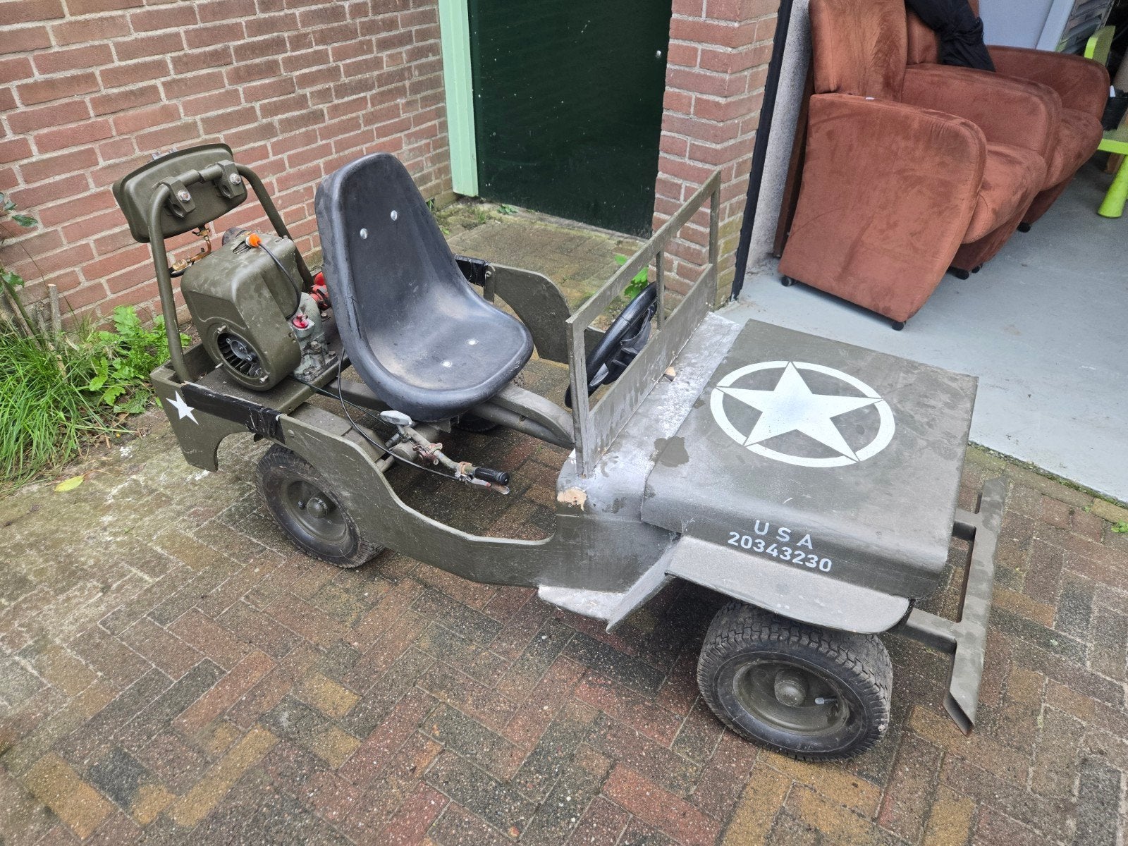 Unieke Mini Jeep Go-Kart - Leger Groen, Ophalen, Gebruikt, Schijfrem, Custom Build