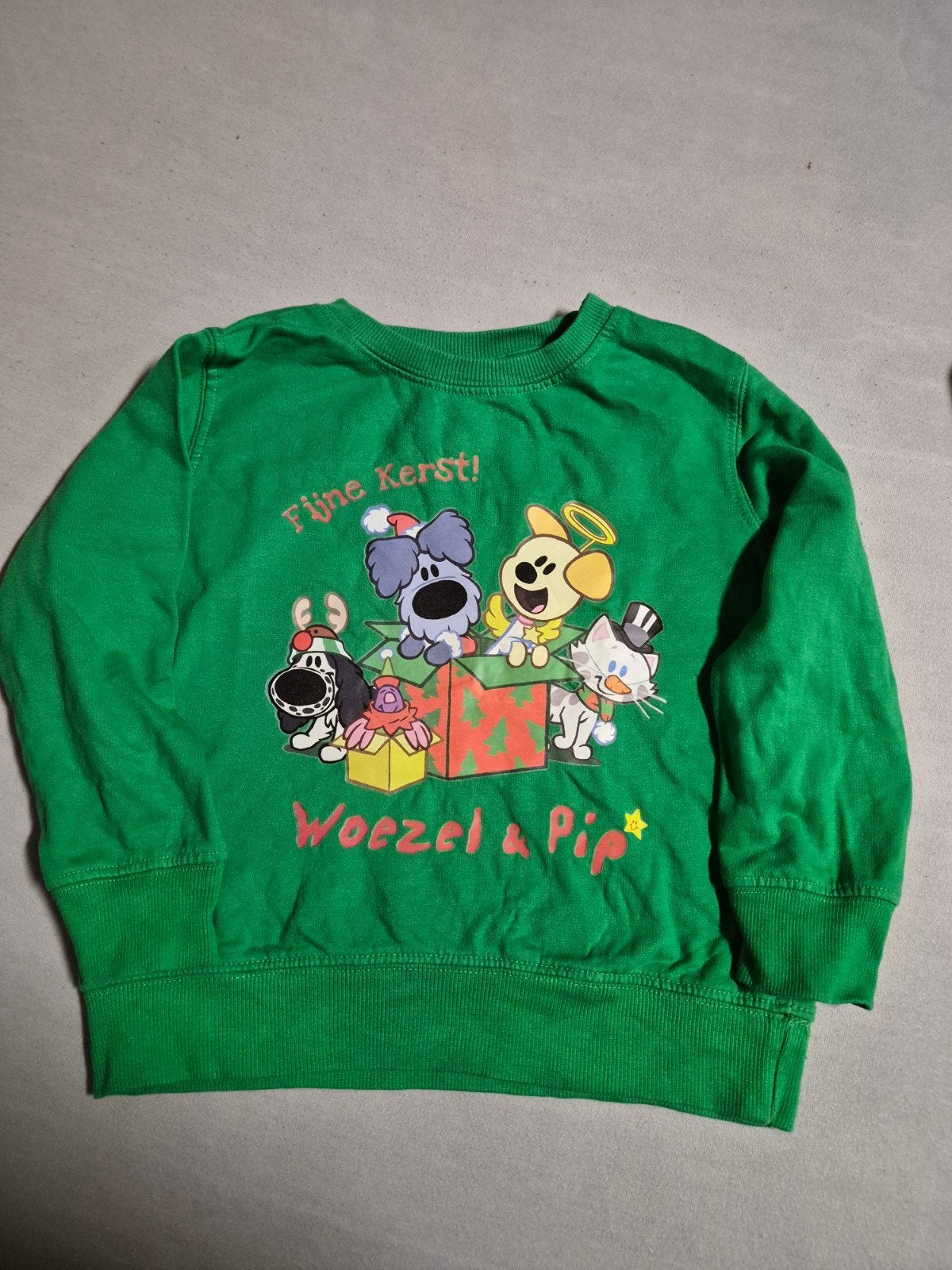 Woezel & Pip Kersttrui - Groen - Maat 104/110, Gebruikt, Jongen of Meisje, Trui of Vest, Ophalen of Verzenden