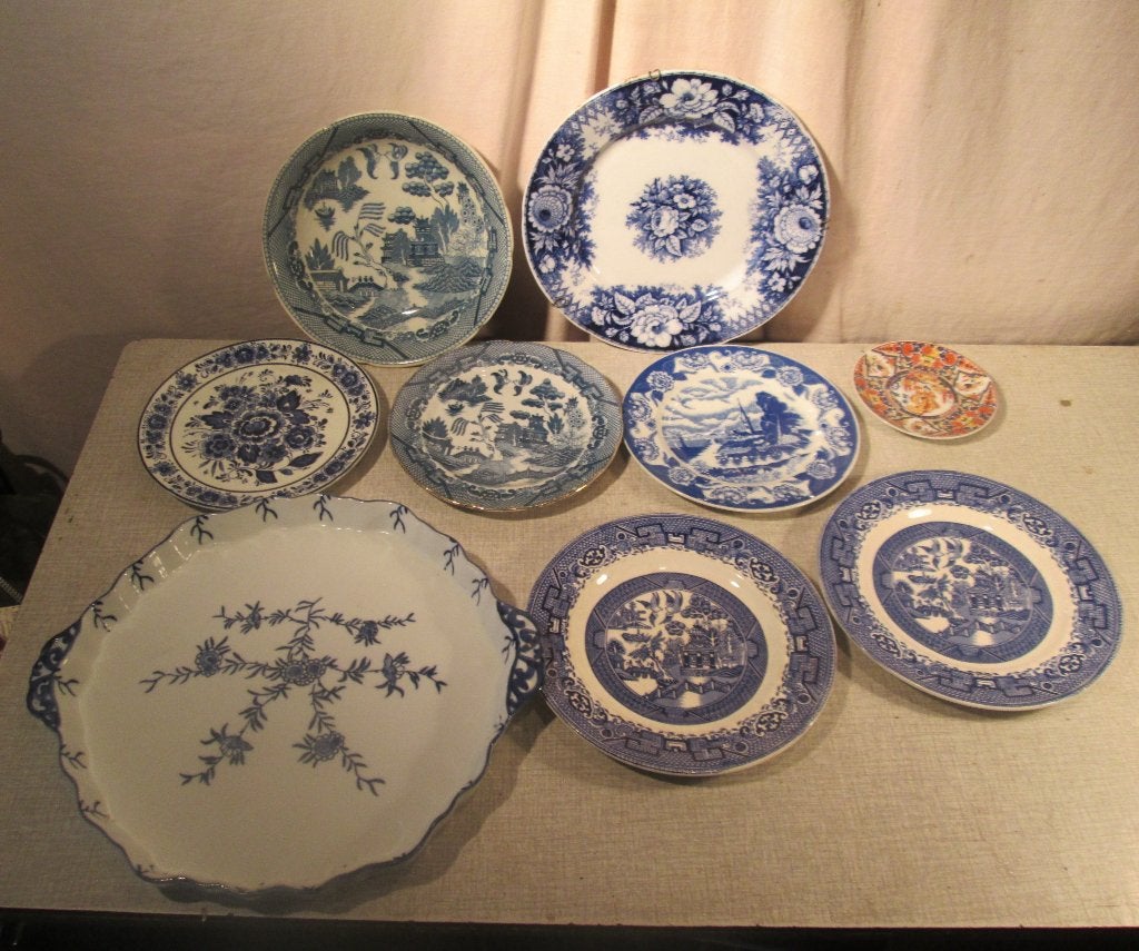 8 Oude Keramieke Borden en 1 oude Schaal, Antiek en Kunst, Ophalen of Verzenden