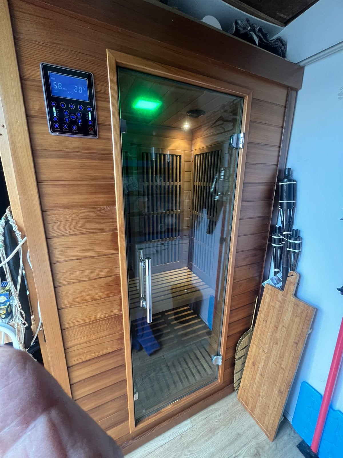 Sauna 2 persoon infrarood-carbonstraling, Ophalen, Zo goed als nieuw, Infrarood, Complete sauna