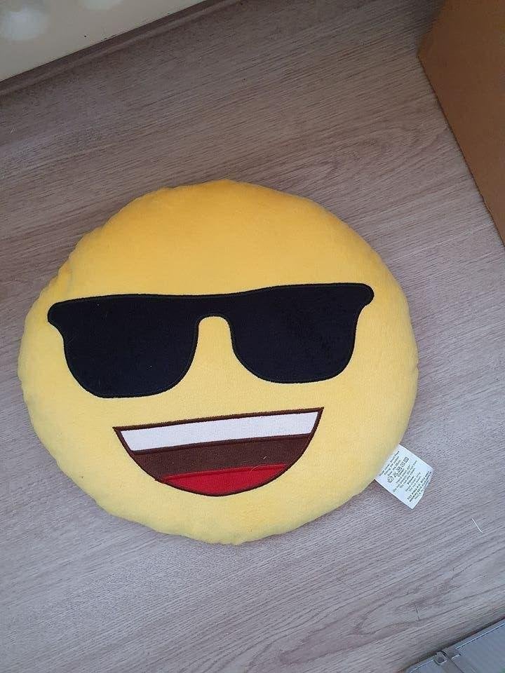 Cool Emoji Kussen - Geel Rond Sierkussen met Zonnebril, Rond, Ophalen of Verzenden, Zo goed als nieuw, Sierkussen