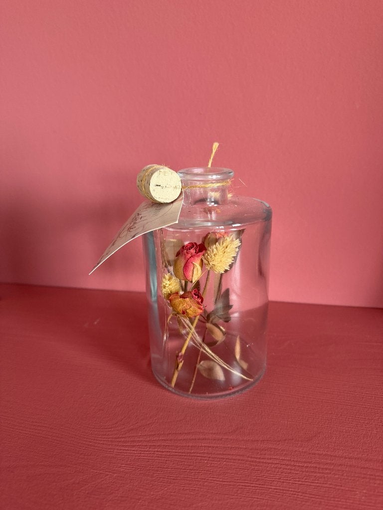 Glazen vaasje met droogbloemen en kurk, 14 cm hoog, Huis en Inrichting, Woonaccessoires | Vazen, Overige kleuren, 14 cm, Nieuw
