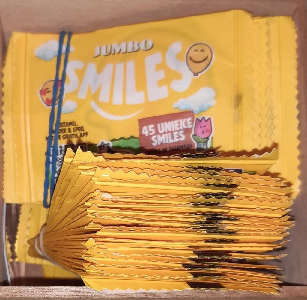 50 ongeopende pakjes Smiles van de Jumbo, Verzamelen, Supermarktacties, Albert Heijn, Ophalen of Verzenden