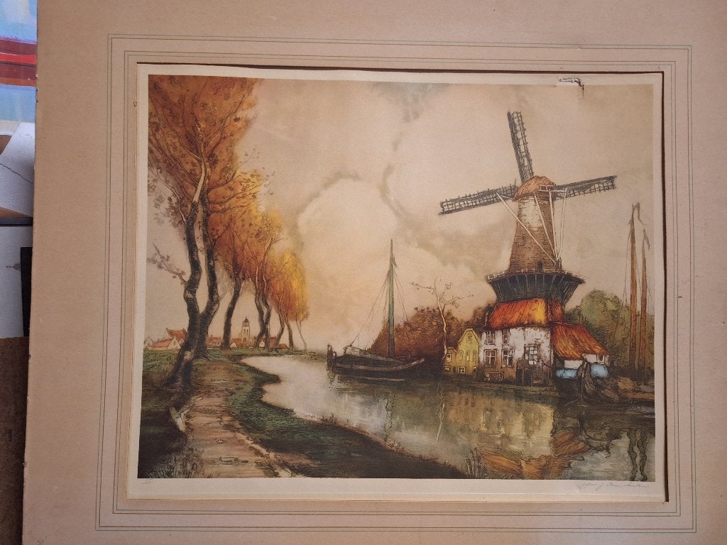 Papier druk, Oud hollands, Overige technieken, Ophalen of Verzenden, Landschap