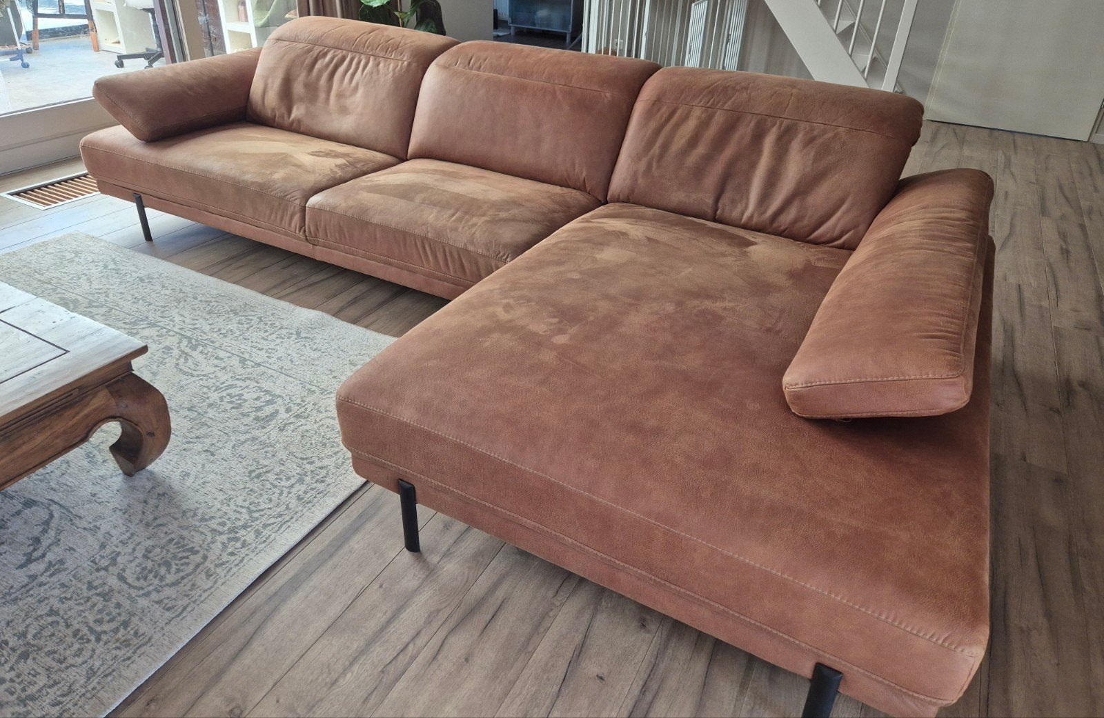 Zithoek hoekbank ecoleder cognackleur, Ophalen, Gebruikt, Leer, Modern, Industrieel
