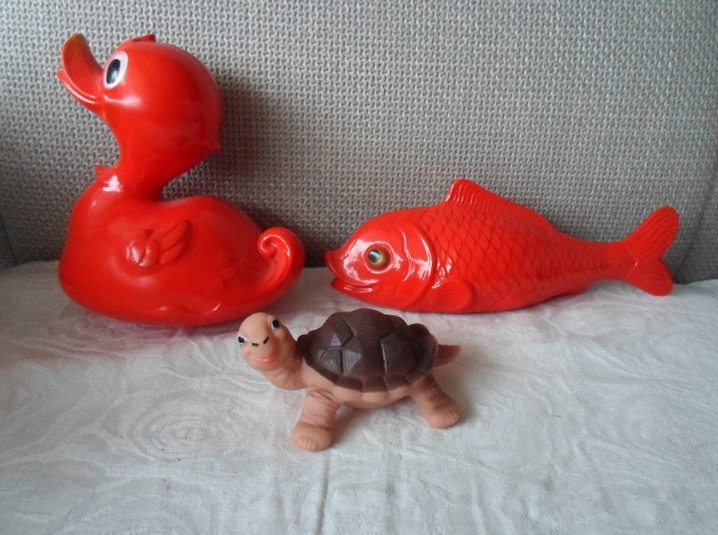 Schildpad/schildkröt Eend /Vis (Celluloid) Schildpad (Gummi), Verzamelen, Poppen, Ophalen of Verzenden, Zo goed als nieuw, Overige typen