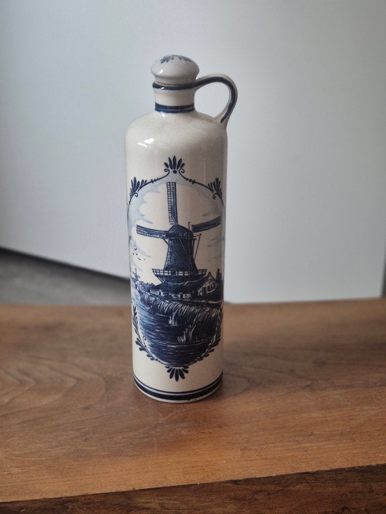 Vintage Delft Blauw Bols Jenever Kruik - Molen Decor, Antiek en Kunst, Antiek | Keramiek en Aardewerk, Ophalen of Verzenden