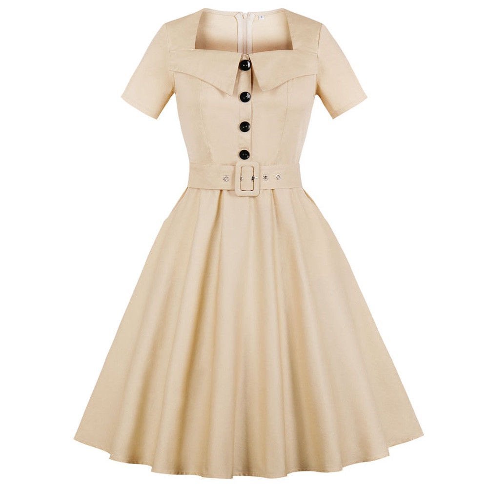 Beige jurk (retro jurkje pin up dames vrouwen rockabilly), Verzenden, Nieuw, Beige, Knielengte