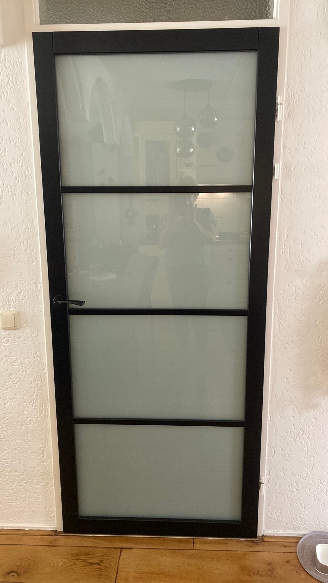 Te koop zwarte opdekdeur met melkglas, Ophalen, Binnendeur, 200 tot 215 cm