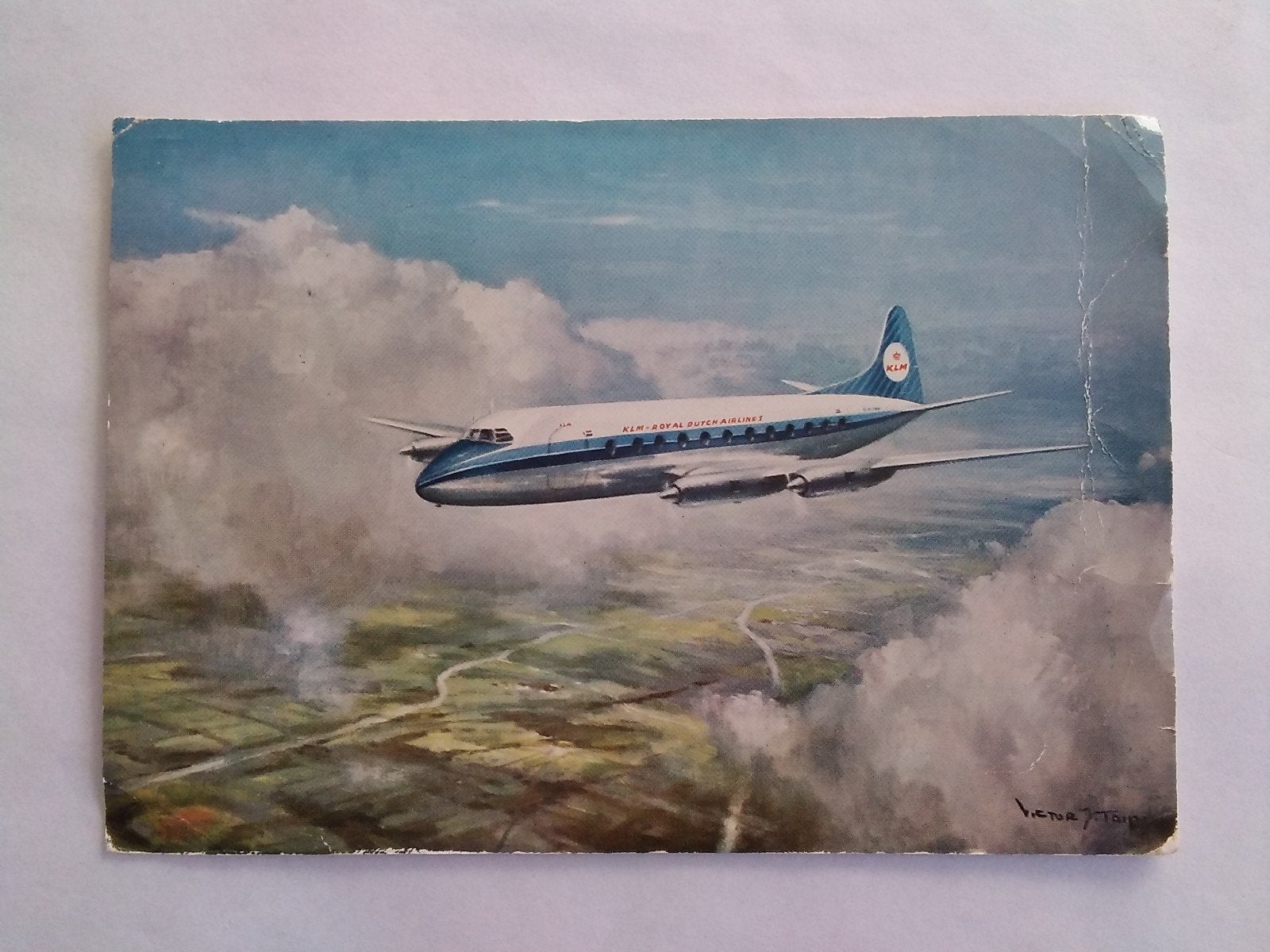 Ansichtkaart KLM Vickers Viscount, Verzamelen, Verzenden, 1940 tot 1960, Voertuig
