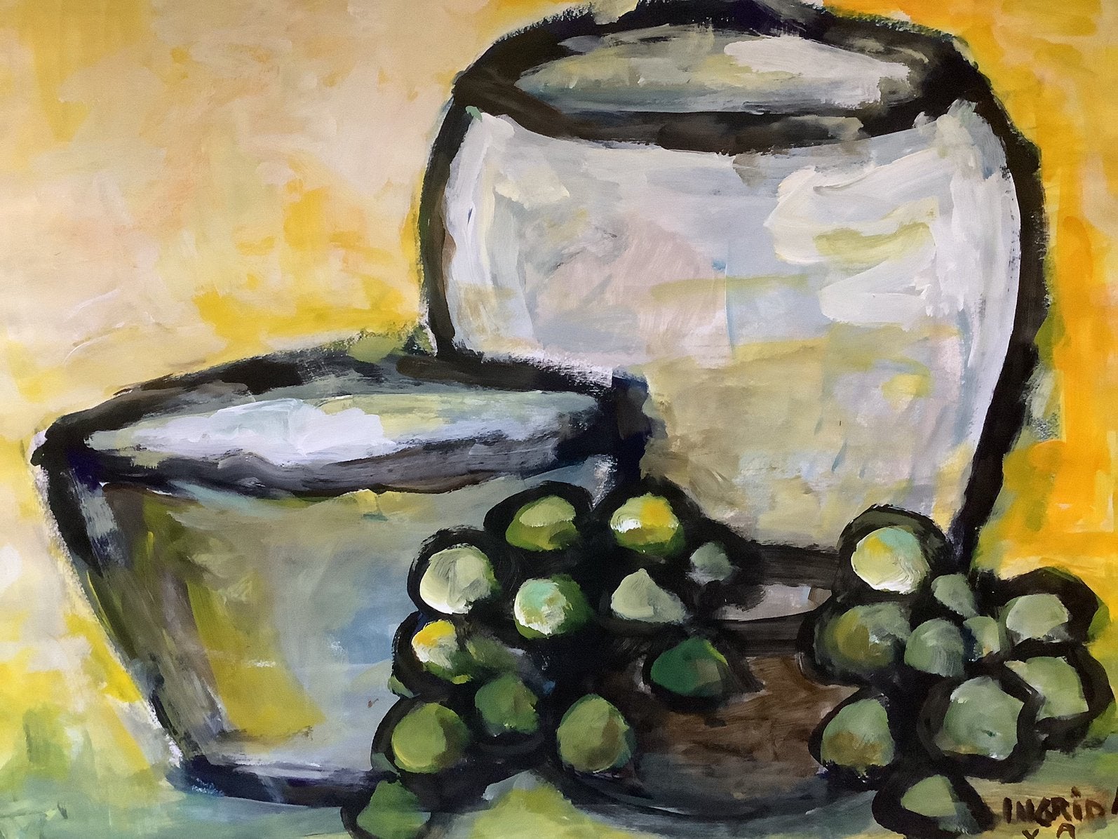 Stilleven, 50/65 c.m., gesigneerd, Acrylverf, Stilleven, Papier/karton, Ophalen of Verzenden