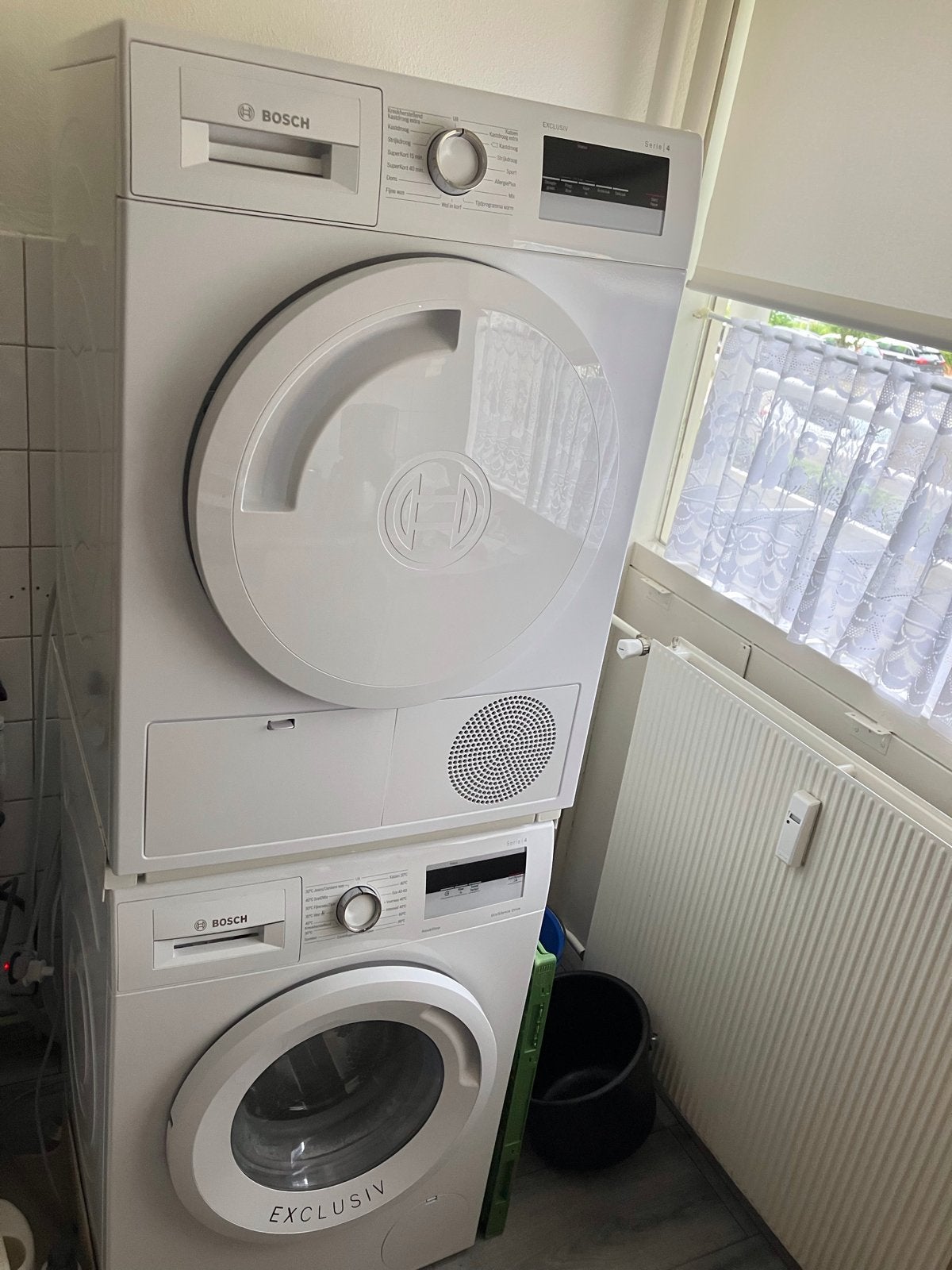 Bosch Wasmachine en Droger Set - Serie 4 Exclusiv, 8 tot 10 kg, Ophalen, Zo goed als nieuw, 85 tot 90 cm