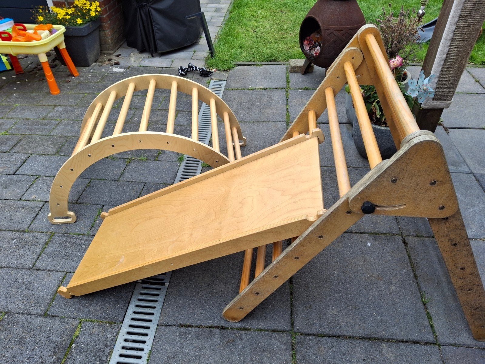 Houten Klimrek met Glijbaan en Klimboog., Ophalen, Gebruikt, Klimwand
