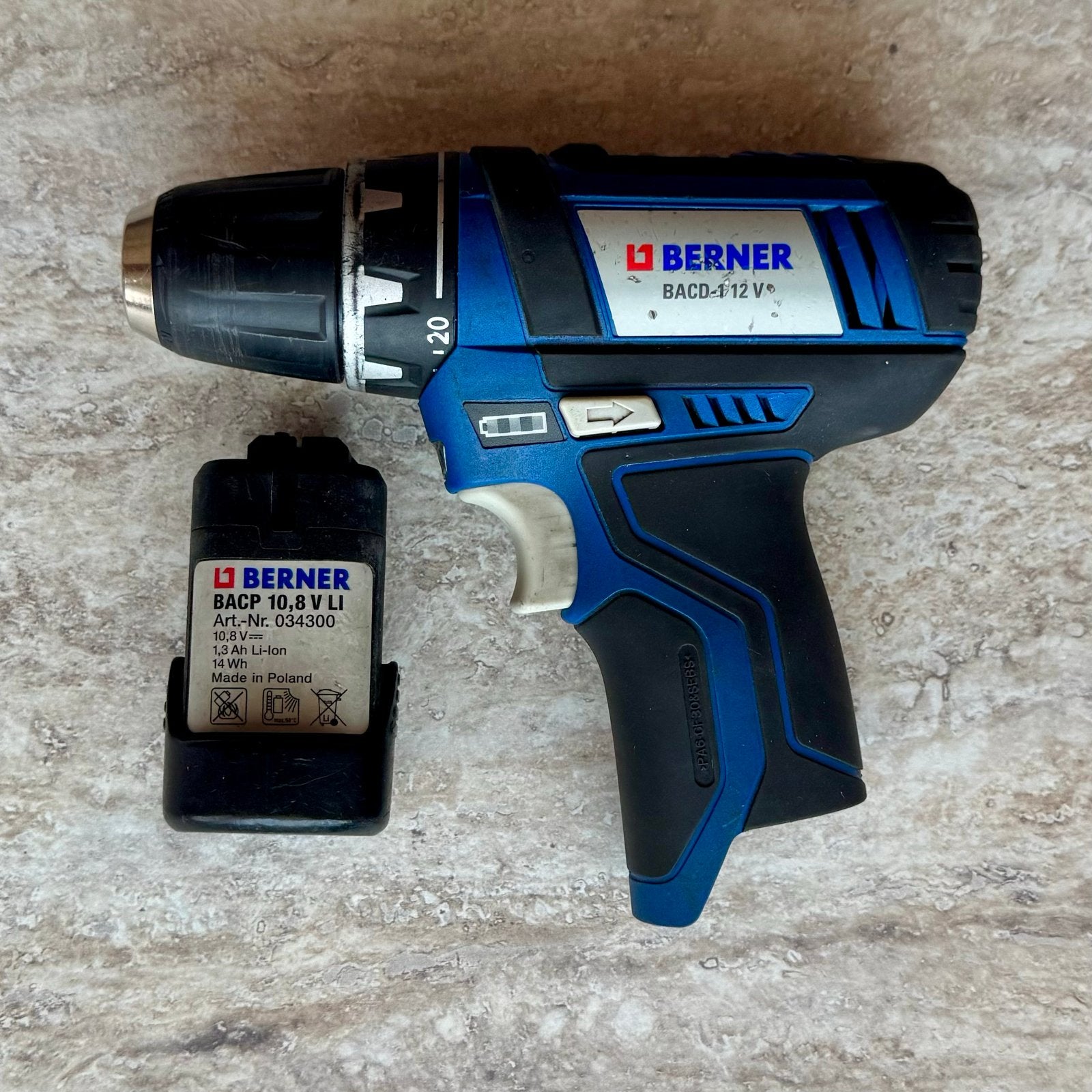 Berner/Bosch GSR 12V-15 Boor-/Schroefmachine, Gebruikt, Variabele snelheid, Ophalen of Verzenden, Boor- en Schroefmachine