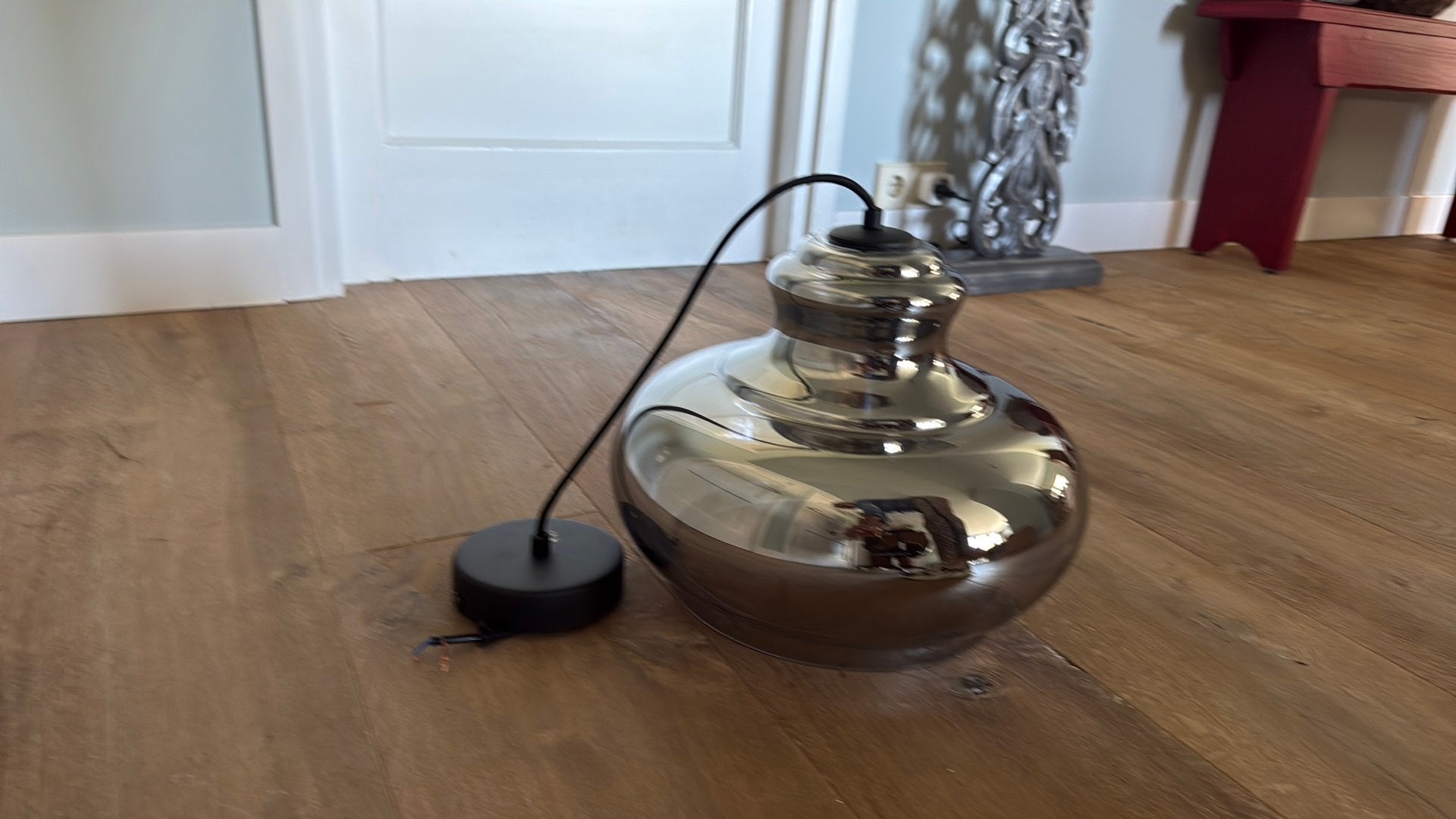 Moderne glazen hanglamp - 40 cm doornsee, Ophalen, Zo goed als nieuw, Glas, E27 (groot)