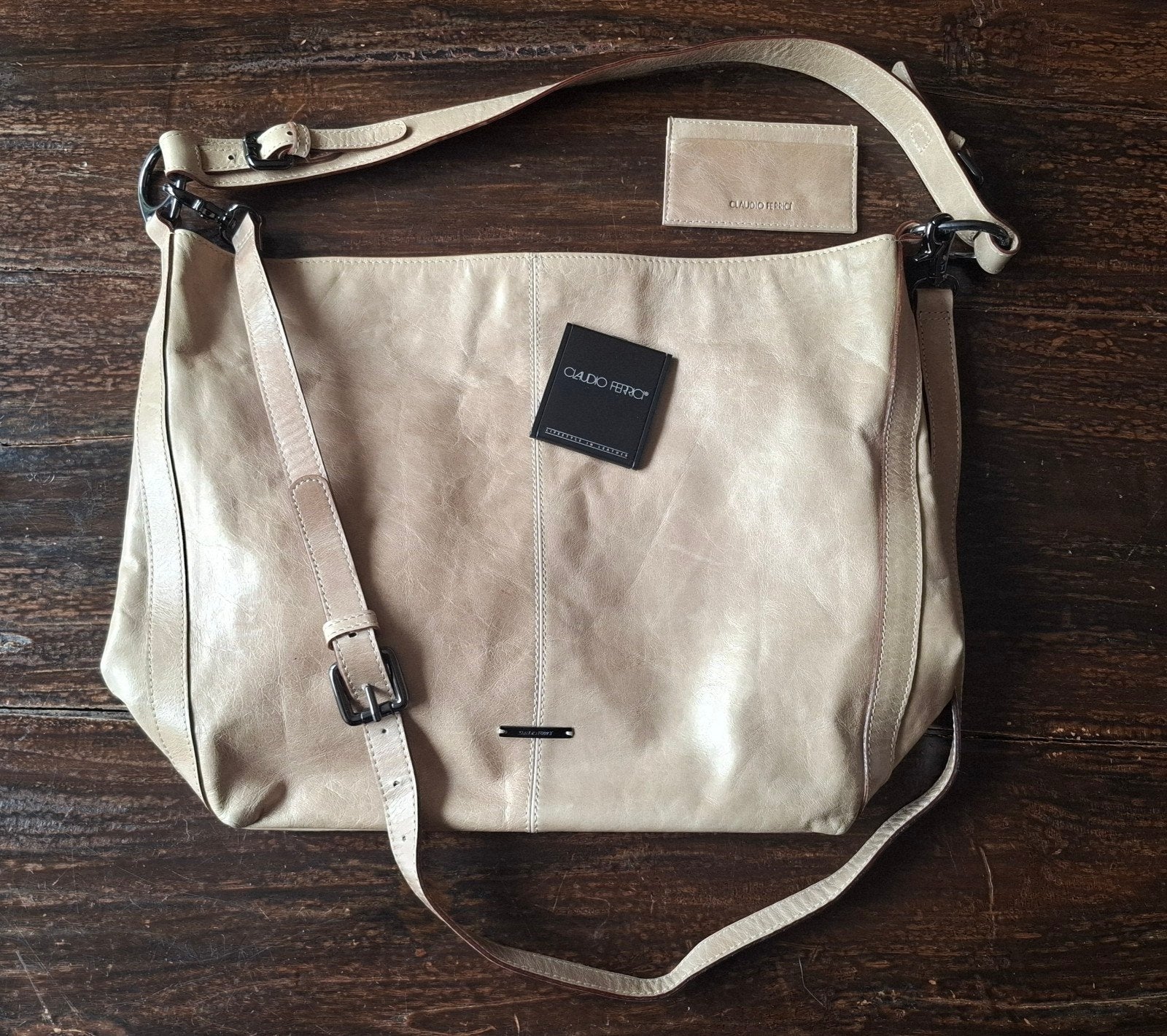 Italiaans leren Claudio Ferrici tas, Sieraden, Tassen en Uiterlijk, Ophalen, Zo goed als nieuw, Beige, Handtas