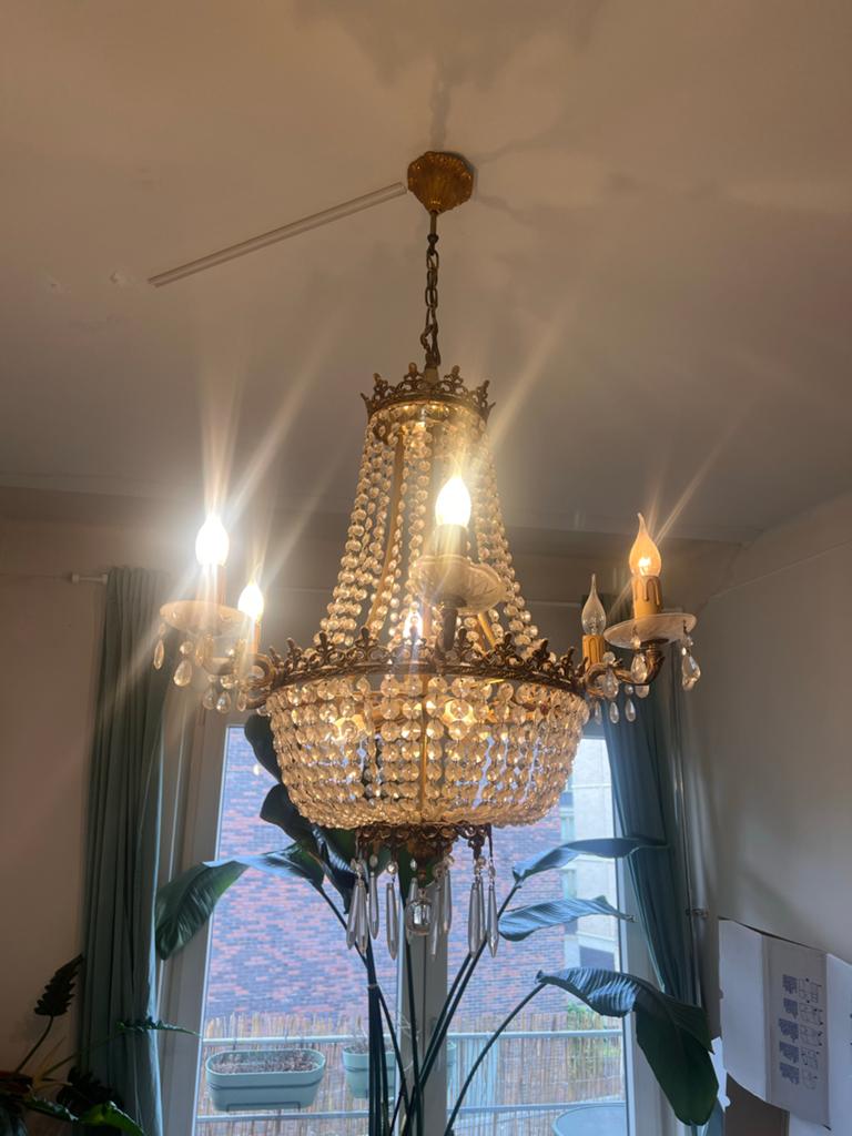 Antieke Kristallen Kroonluchter - Klassieke Elegantie, Huis en Inrichting, Lampen | Kroonluchters, Ophalen, Gebruikt, Glas
