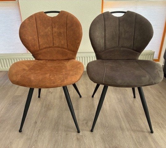 4 stoelen (bruin en grijs), Huis en Inrichting, Ophalen, Gebruikt, Overige kleuren, Vier