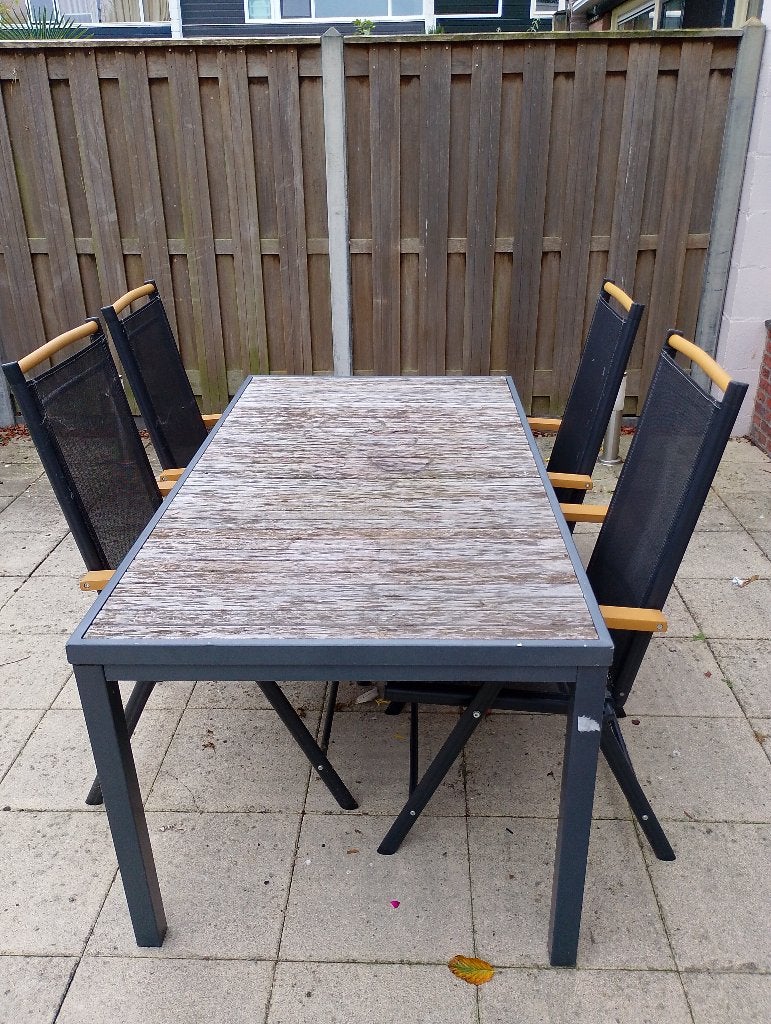 Tuintafel + 4 stoelen, Ophalen, Gebruikt, Tuinset, Eettafel