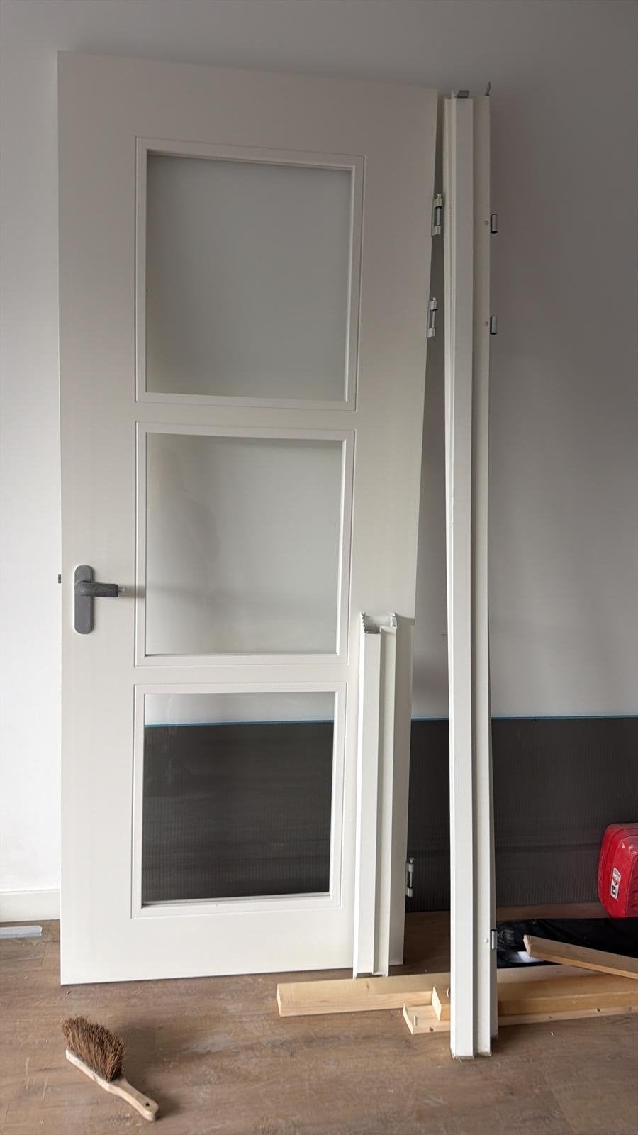 Binnendeur met kozijn en glaspanelen, Ophalen, 80 tot 100 cm, 215 cm of meer, Binnendeur