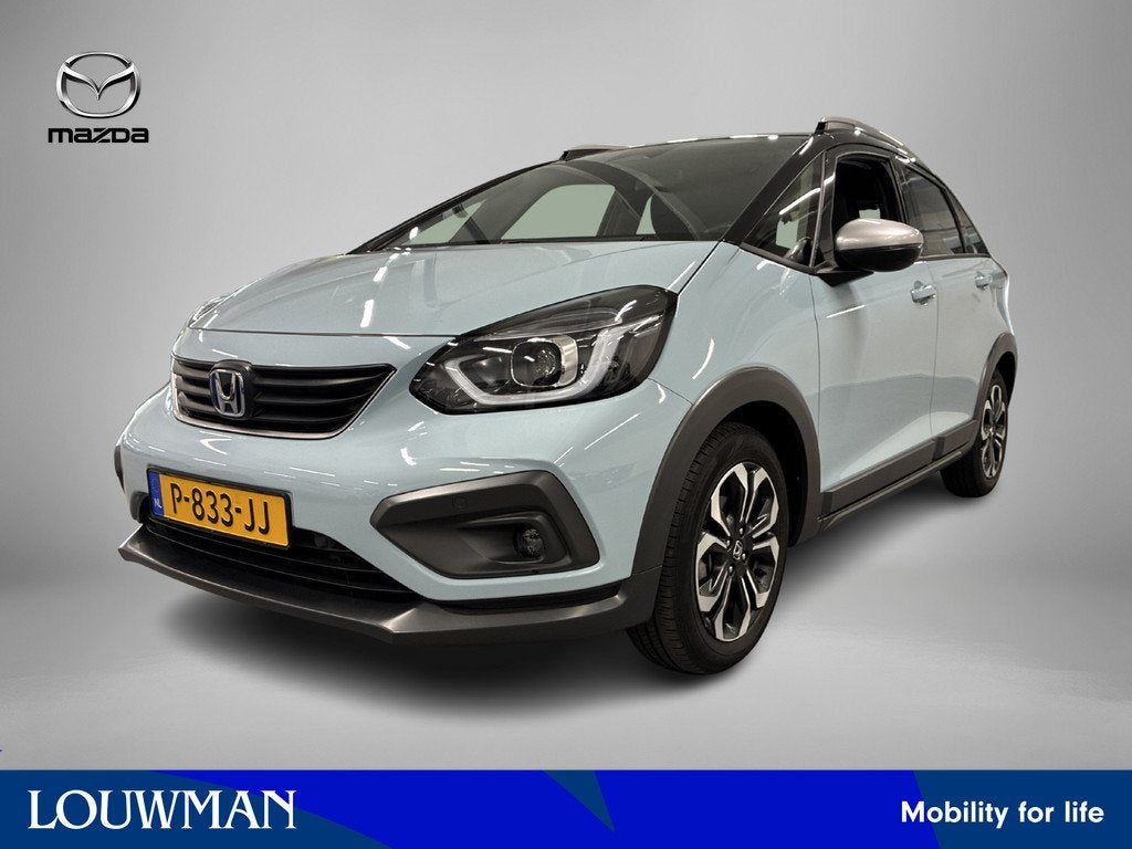 Honda Jazz 1.5 e:HEV Crosstar Two-tone | Camera | Adaptieve, Auto's, Honda, Stof, Euro 6, 4 cilinders, Blauw