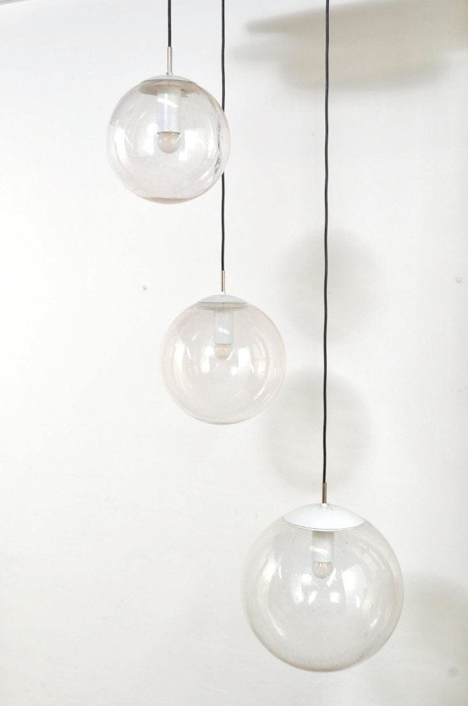 Vintage 3-lichts hanglamp glazen bollen lamp klooster 60s, Ophalen of Verzenden, Gebruikt