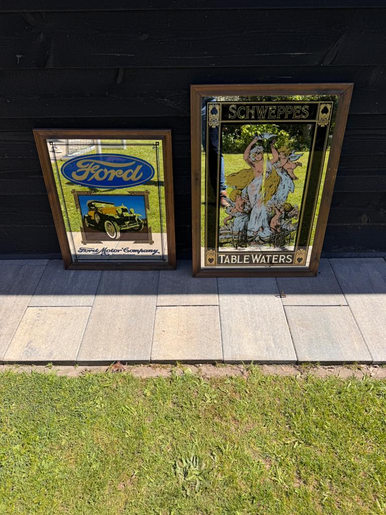 Vintage Ford en Schweppes Spiegels - Decoratieve Reclame, Ophalen of Verzenden, Rechthoekig, 50 tot 100 cm, 100 tot 150 cm