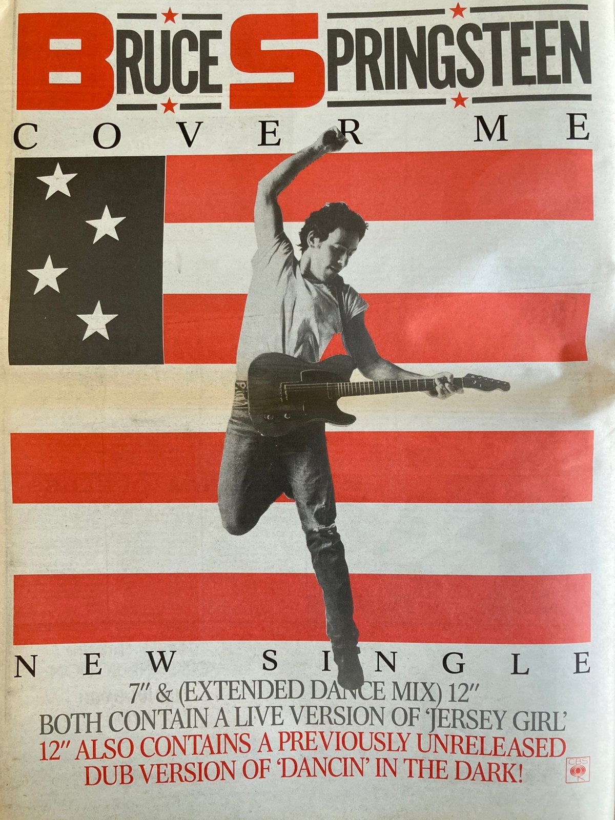 Paginagrote A3 advertentie BRUCE SPRINGSTEEN Cover Me releas, Verzamelen, Posters, Ophalen of Verzenden, Gebruikt, A1 t/m A3