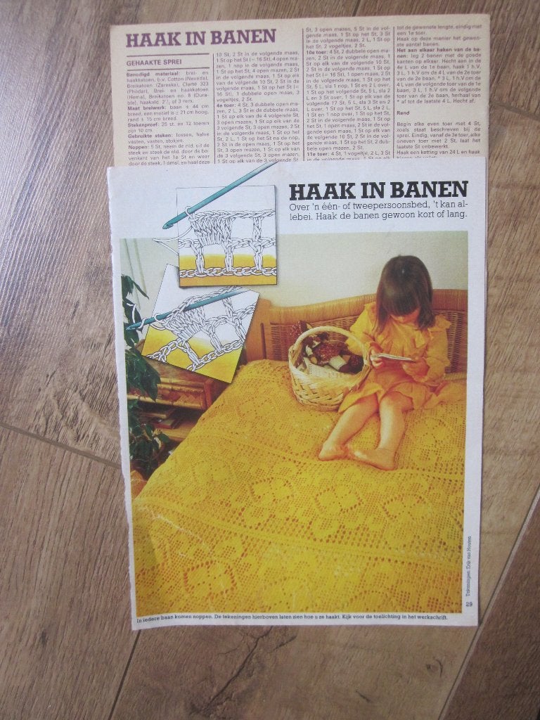 Haakpatroon (gele) sprei in banen voor één of tweepersoons, Hobby en Vrije tijd, Ophalen of Verzenden, Zo goed als nieuw, Haken