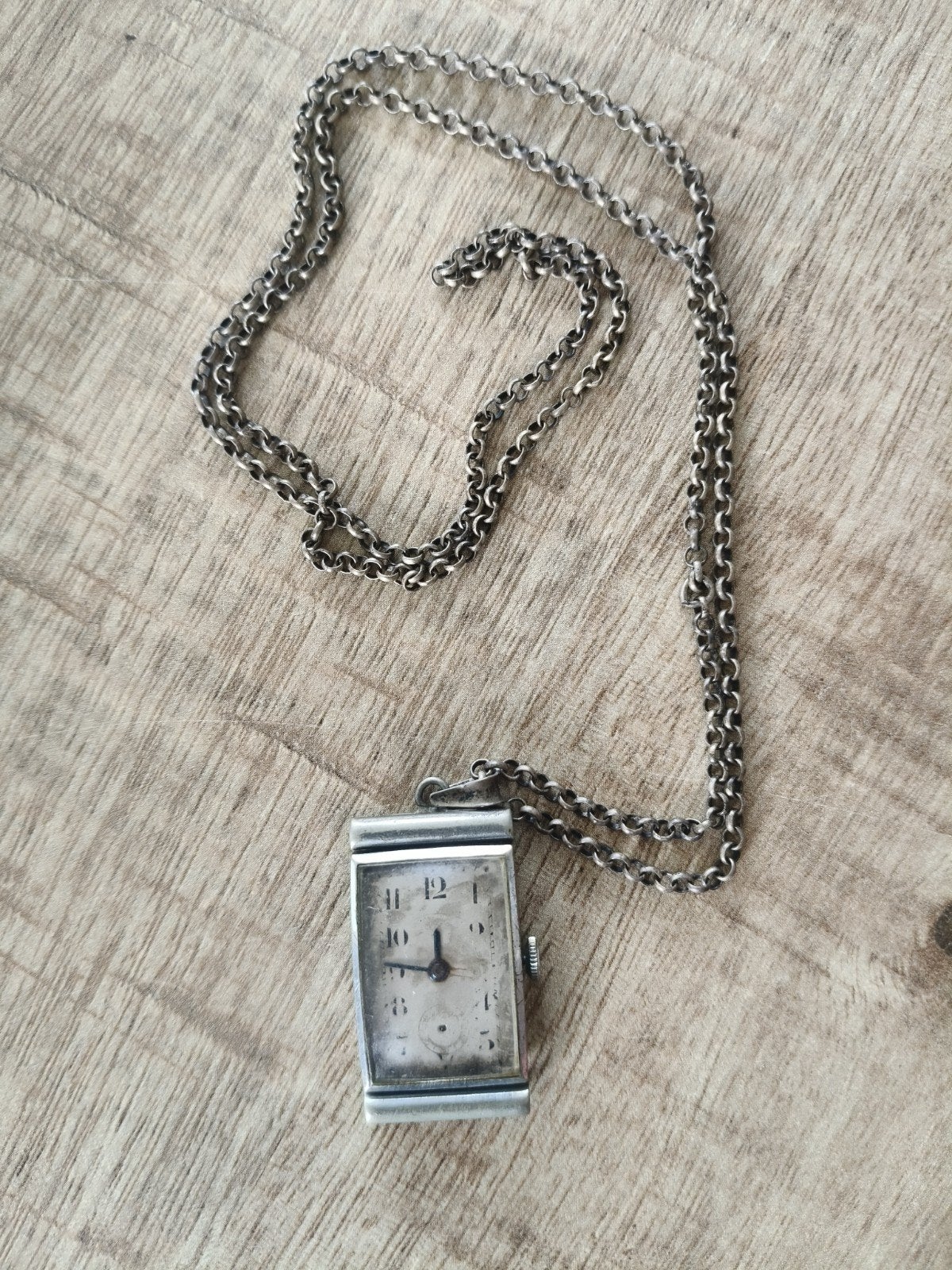 Vintage Zilverkleurige Ketting met Horloge Hanger - 34cm, Sieraden, Tassen en Uiterlijk, Antieke sieraden, Ophalen of Verzenden