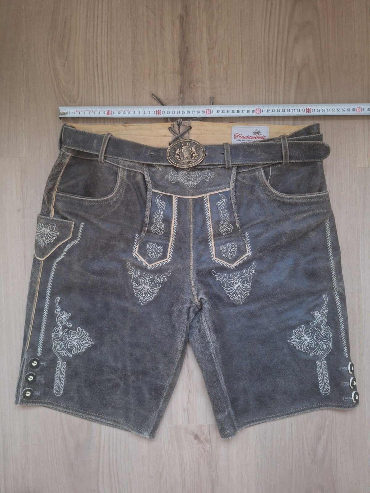 Trachtenwelt Lederhose Maat 60 - Grijs met borduursel, Overige maten, Ophalen of Verzenden, Trachtenwelt, Grijs