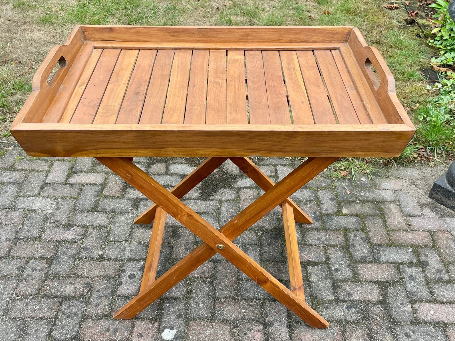 Butlertray met los presenteerblad/ bijzettafel, Ophalen, Gebruikt, Rechthoekig, Hout
