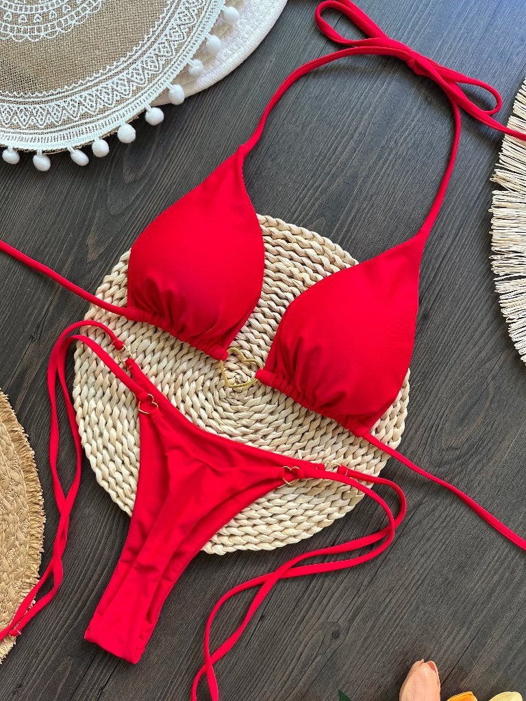 Sexy halter bikini in effen kleuren tweedelig met hartje