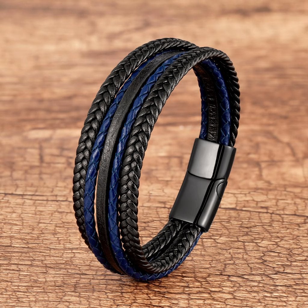 Blauw Zwarte Leren Wrap Armband, Sieraden, Tassen en Uiterlijk, Verzenden, Nieuw, Overige kleuren, Leer
