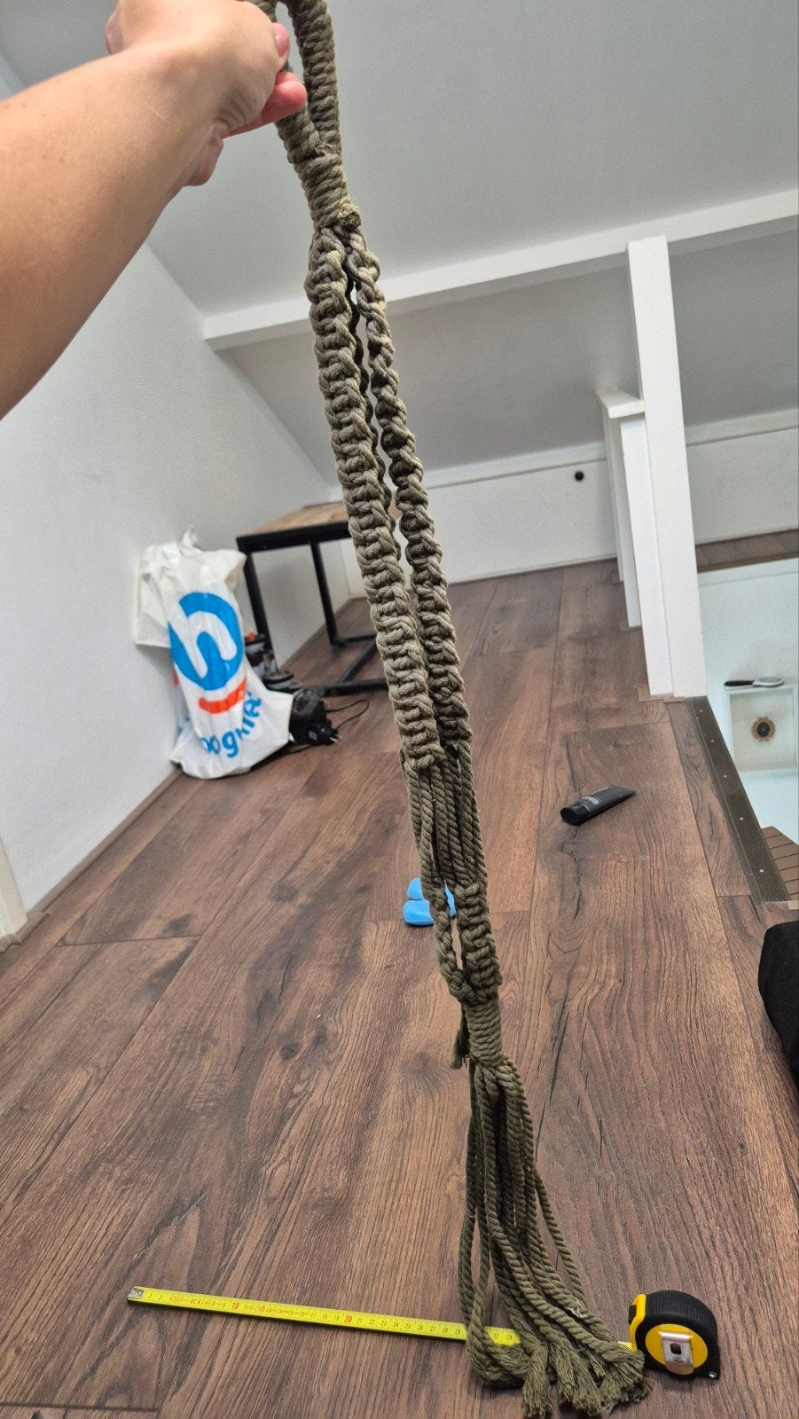 Mooie macramé plantenhanger - 96 cm, Ophalen of Verzenden, Gebruikt, Groen, Boho