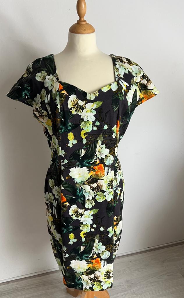 Jurk met vogels, zomerjurk, handgemaakt, Overige kleuren, Maat 42/44 (L), Ophalen of Verzenden, Zo goed als nieuw