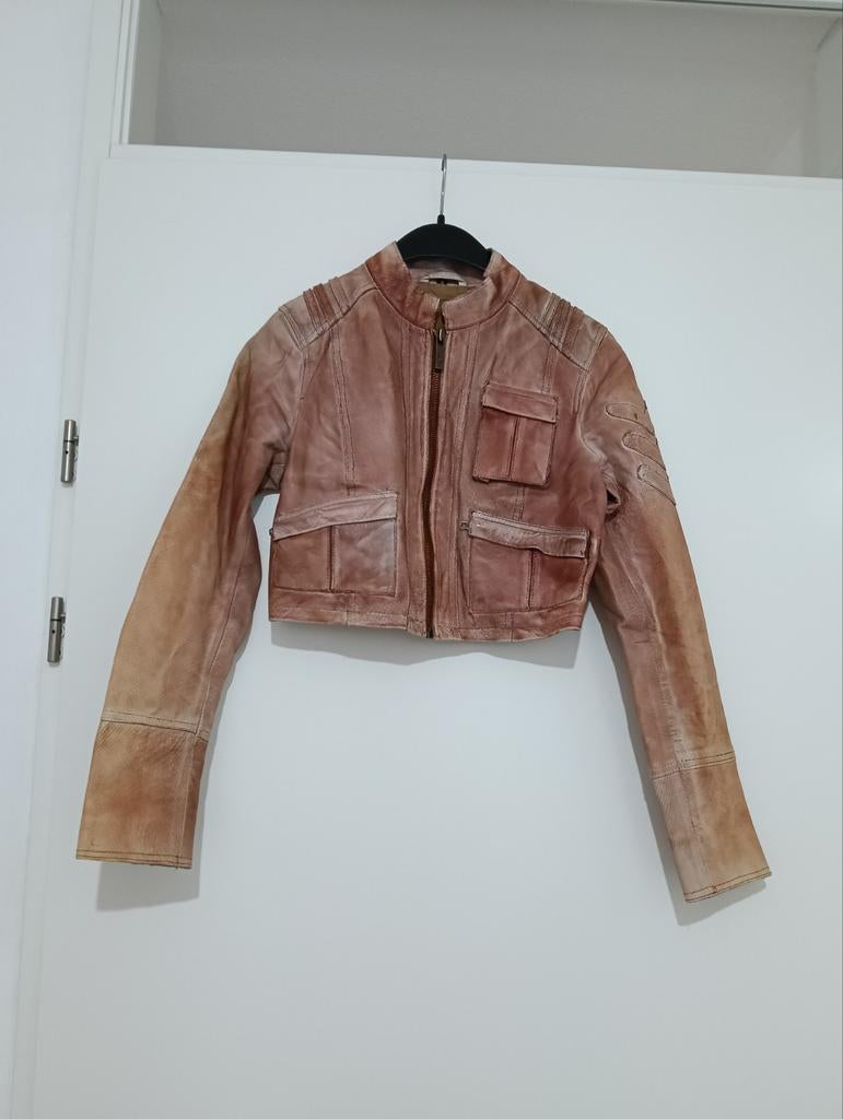 Goosecraft leren cropped jasje maat S, Goosecraft, Beige, Ophalen of Verzenden, Maat 36 (S)