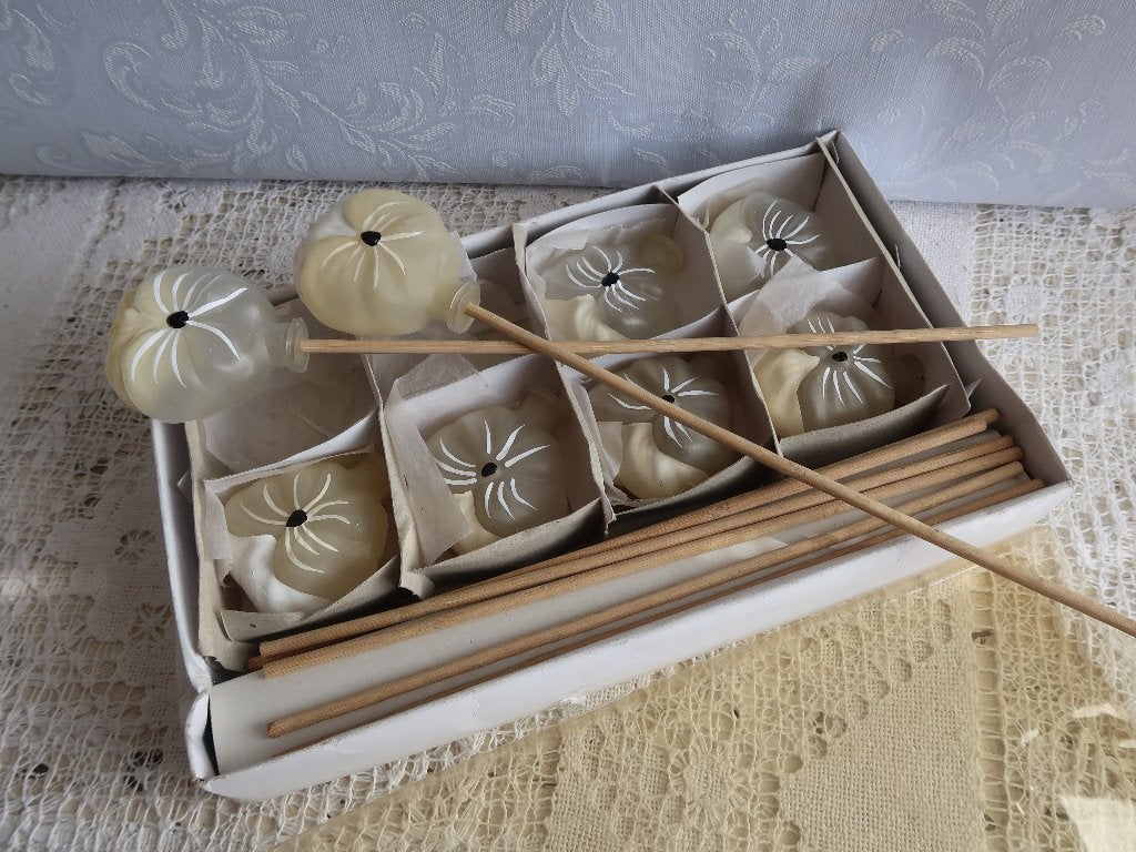 Vintage glazen decoratie, lampionnen set handwerk nieuwstaat, Ophalen of Verzenden