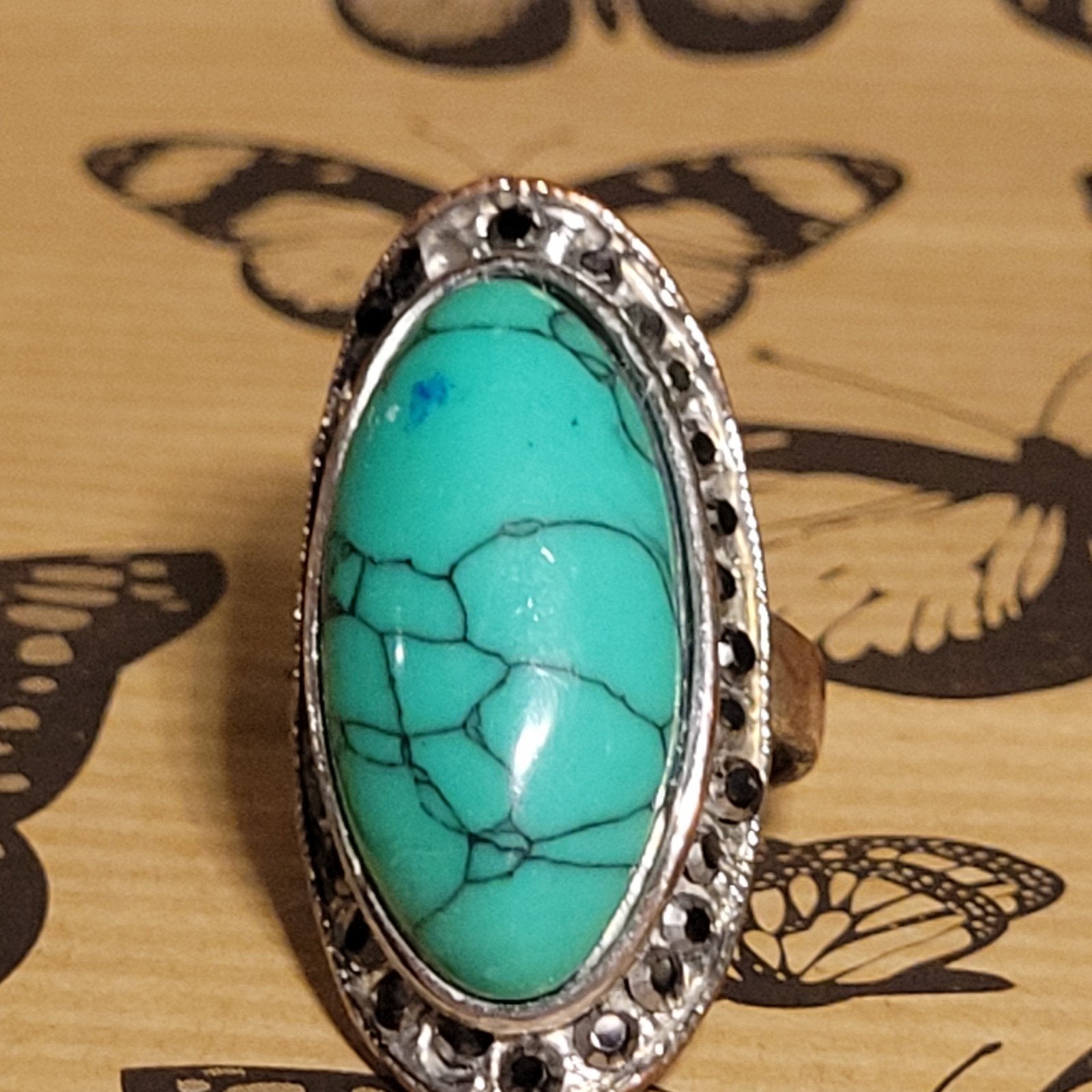 Vintage ring met turquoise steen, Sieraden, Tassen en Uiterlijk, Ringen, Overige materialen, Gebruikt, Blauw, Ophalen of Verzenden