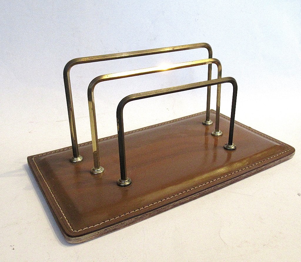 Vintage bureau- brievenstandaard met messing houders van '60, Ophalen of Verzenden