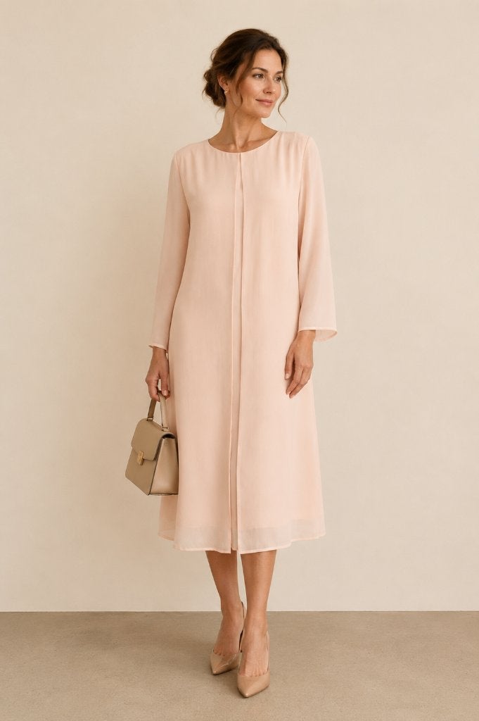 Natan pastel roze/nude zijden jurk Quiet Luxury Chic 42 44, Kleding | Dames, Jurken, Zo goed als nieuw, Maat 42/44 (L), Roze, Onder de knie