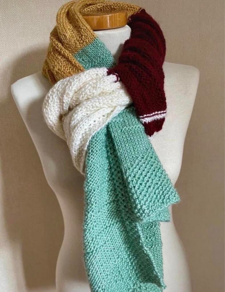 Handgebreide sjaal wol-bamboe mix - Tante Knots patroon, Kleding | Dames, Mutsen, Sjaals en Handschoenen, Ophalen of Verzenden