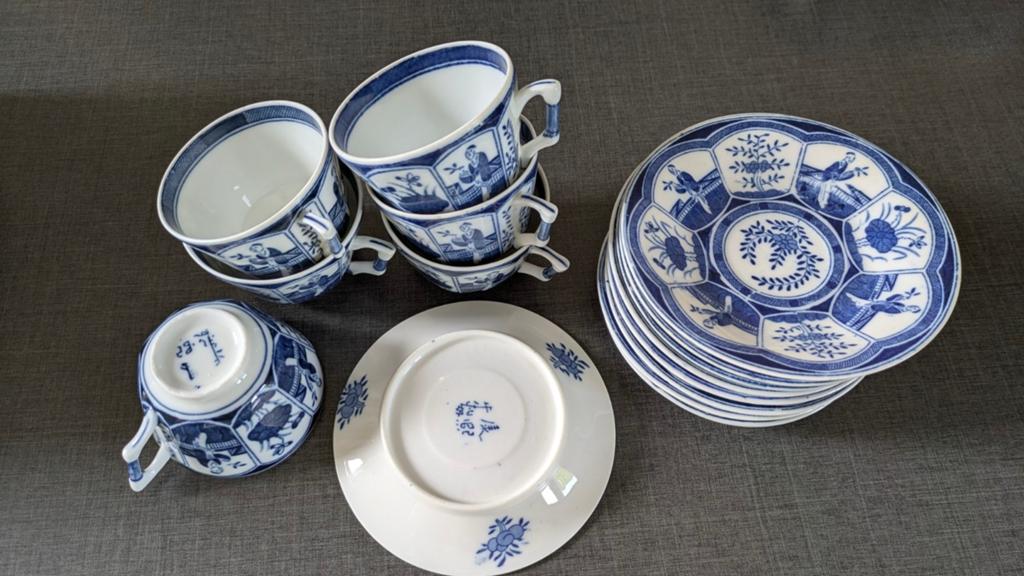Delfts blauw 6 kopjes en 8 schotels., Ophalen of Verzenden