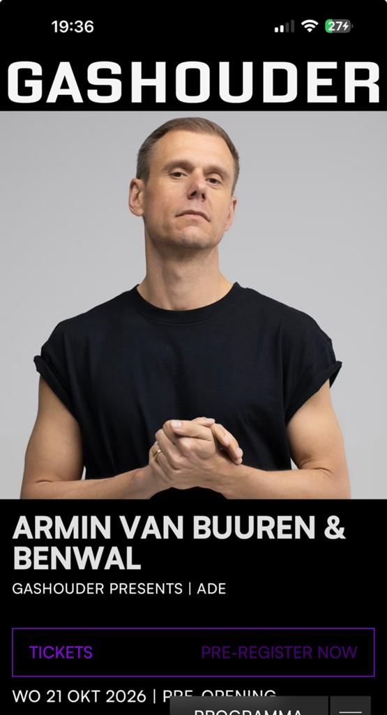 Armin van Buuren en Benwal ADE Gashouder 8+ tickets, Tickets en Kaartjes, Concerten | Pop